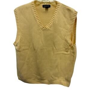Lands' End Men's Large 42-44 cotton Sweater Vest Yellow V-Neck knit golf grandpa